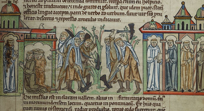 Cîteaux y la fundación de las cuatro primeras abadías en una miniatura del Commentaire sur L'Apocalypse del franciscano Alexandre de Brême (1256-1271) de la University Library de Cambridge (2)